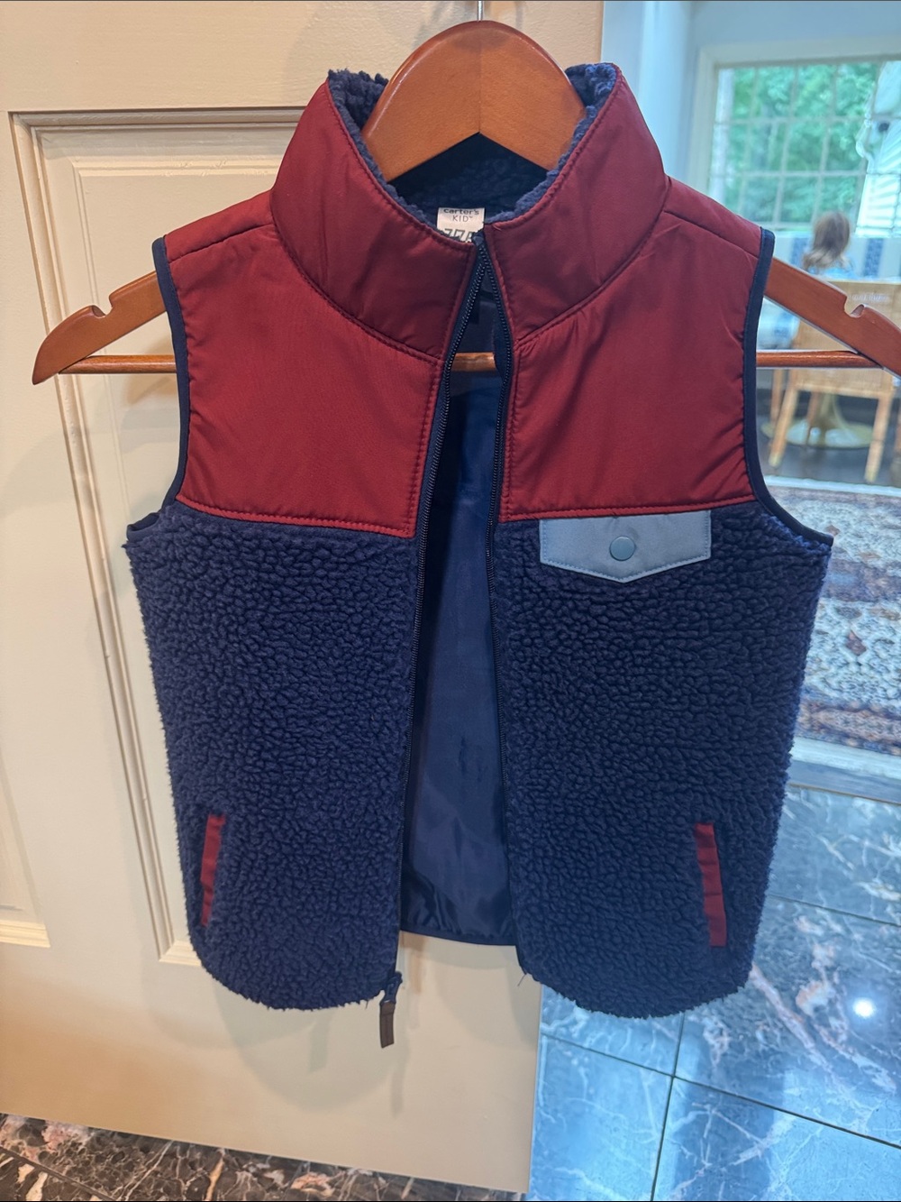 Kids Sherpa Fleece Vest - Navy and Burgundy